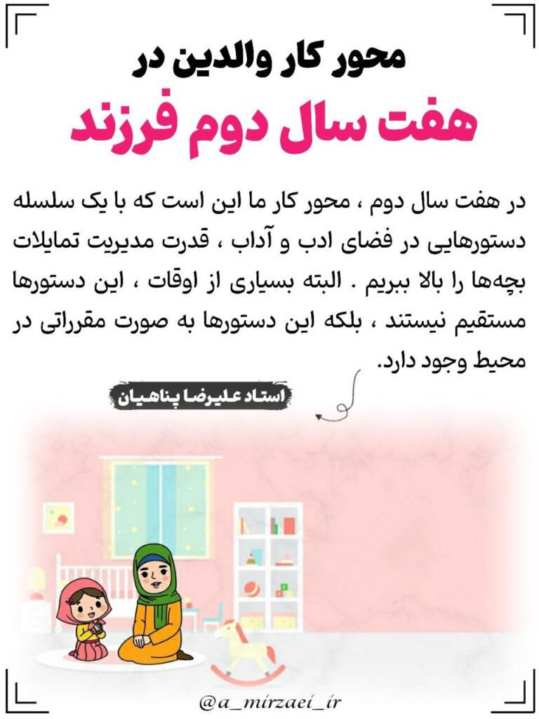 مجموعه سخنان و نکات تربیتی خانواده / محور کار والدین در هفت سال دوم فرزند پوستر تربیتی: محور کار والدین در هفت سال دوم فرزند ، استاد امیرحسین میرزایی